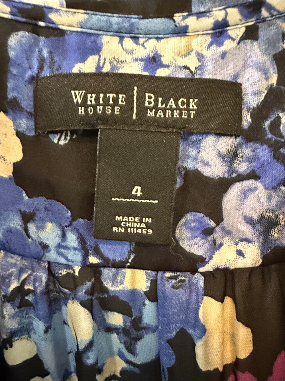 White House Black Market Black Floral Midi Dress with Blue & Purple Accents - Picture 2 of 9